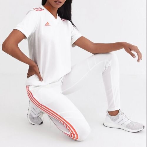 Adidas Donna Pantaloni Tuta Fitness Sport Pantaloni da Corsa Slim Fit Bianco - Afbeelding 1 van 10