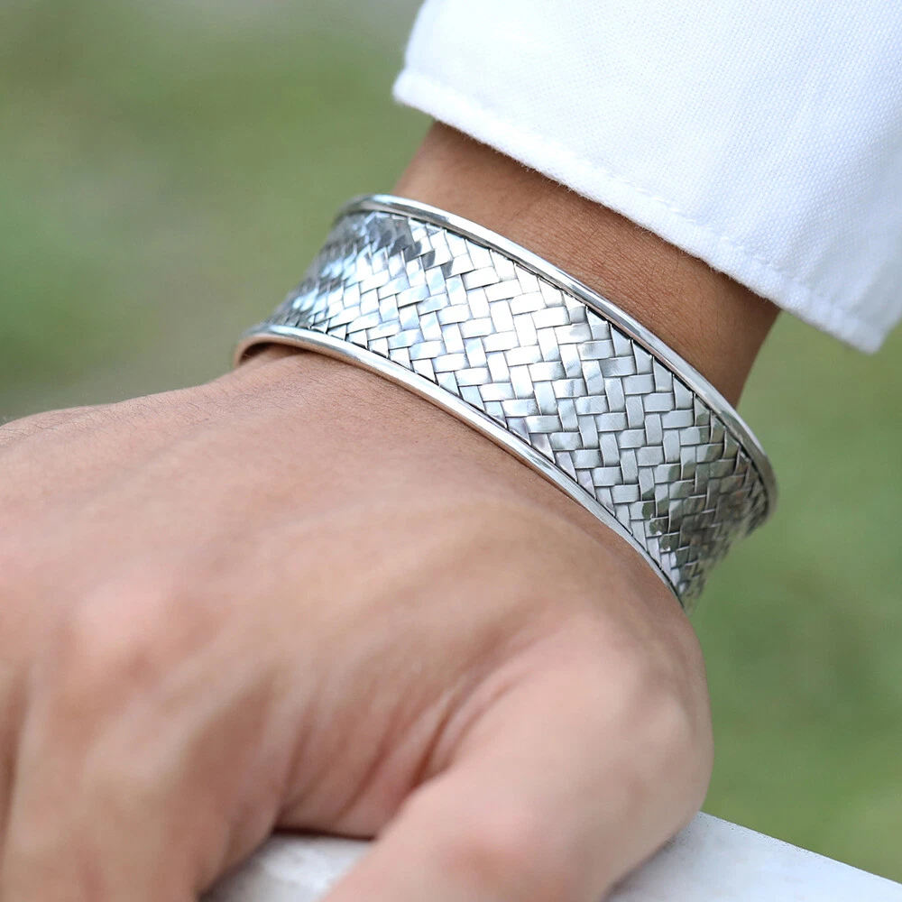 Men s Women s Solid 925 Sterling Silver Wide Cuff Bracelet Gift