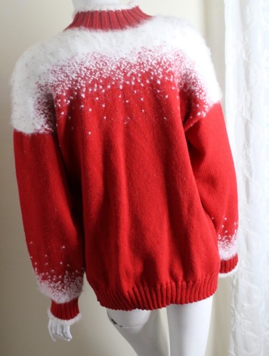 Ceau Mar Sz M Runs L Red 100% Wool and 100% Angora Fluffy Trim Sweater - Picture 6 of 9