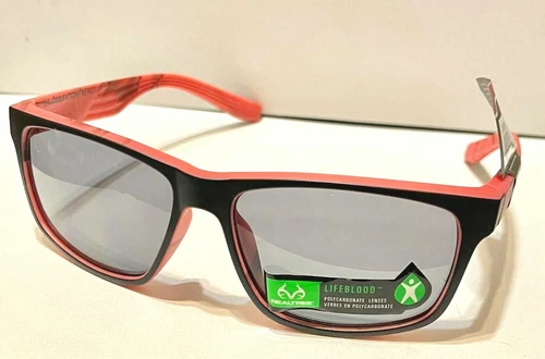 Realtree WASATCH Black / Coral Sunglasses Smoke Polycarbonate Lenses New w/ Tags