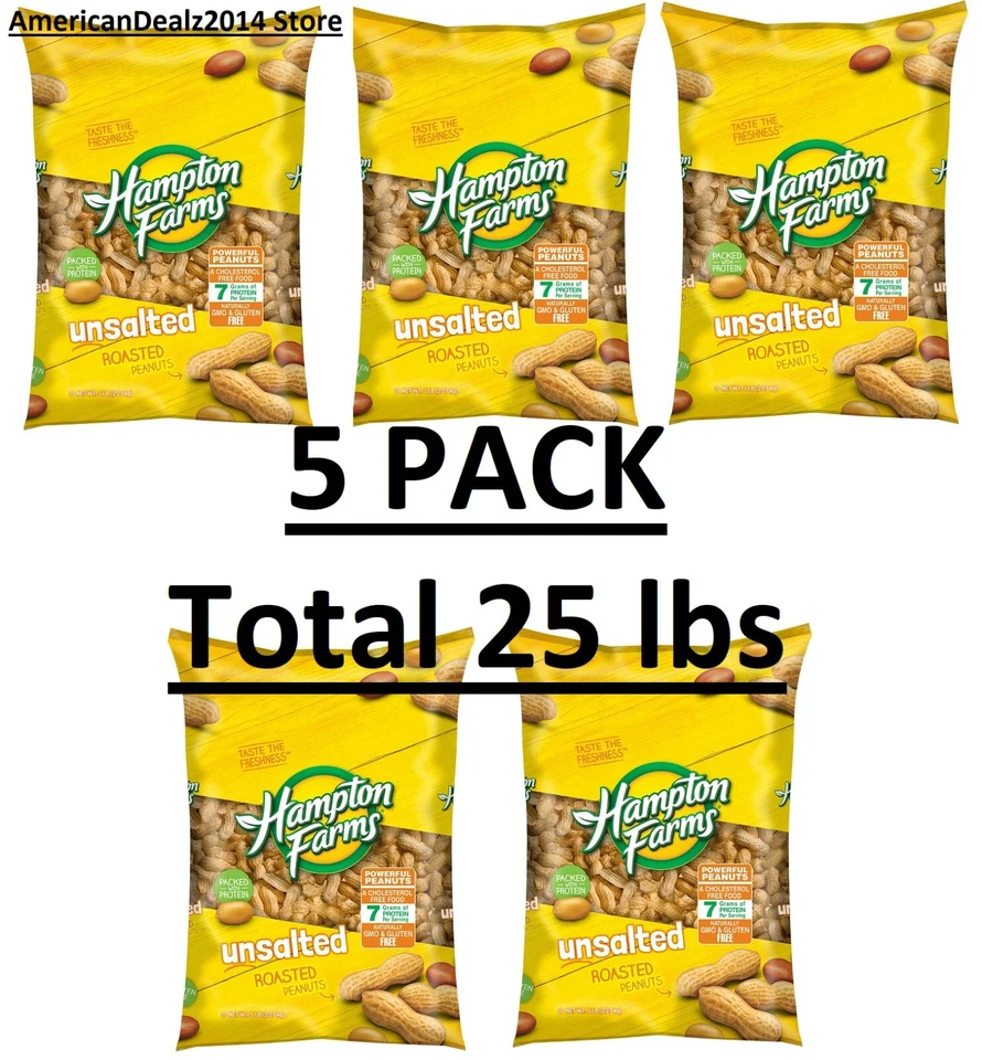5 PACK - Hampton Farms Unsalted In-Shell Peanuts (5 lbs.) Total 25 lbs - Image 3 of 4