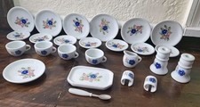 Vtg. Strombecker Corp. Childs/Doll  s Porcelain Tea set floral Blue Pink 25 Pc