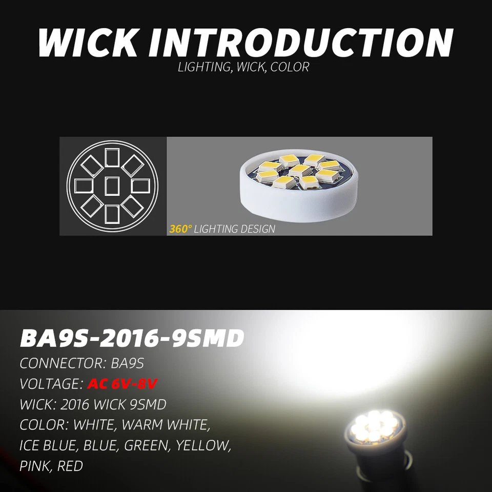 100Pcs 1889 1895 1893 64111 T11 9SMD 2016 LED DC AC 6V 8V BA9S Pinball LED Bulb - Image 2 of 4