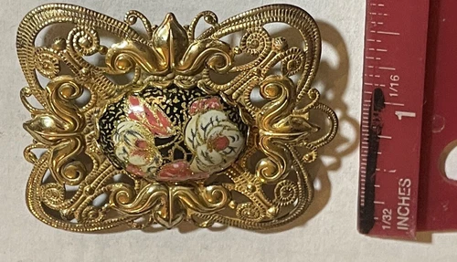 vintage Miriam Haskell filigree gold tone victorian revival Brooch   2 x 1.75