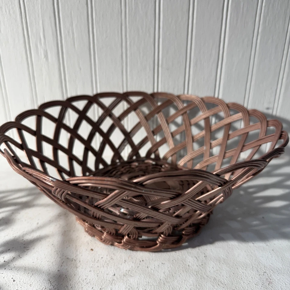 Conjunto de 2 cestas de arame alumínio 9”x4” e guardanapo/letra 7x7” cobre/ouro rosa/boho - Imagem 2 de 4