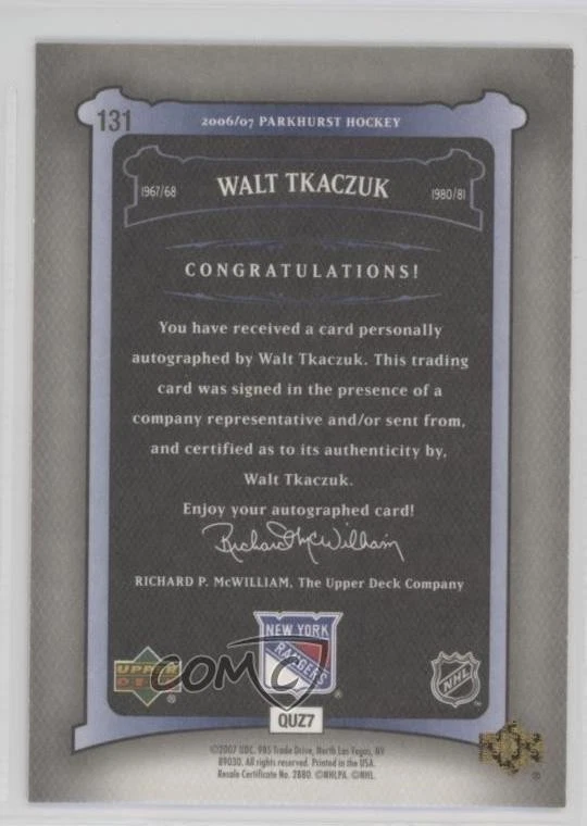 2006-07 Upper Deck Parkhurst Auto Walt Tkaczuk #131 Auto - Image 2 of 2