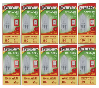 10x Eveready G9 Halogen Capsule Bulbs Replace Bulb Light Lamp Warm White 25W UK