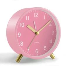 Analog Alarm Clock 4 inch Super Silent Non Ticking Small Clock with Night Lig...
