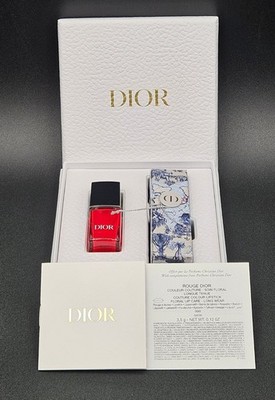 DIOR VIP 2 Pc Gift Set Rouge 999 Full Size Lipstick with Case Nail Polish NIB