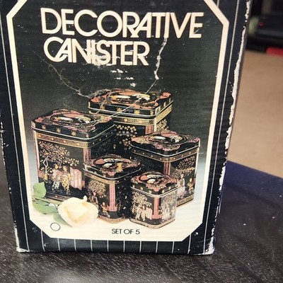 Action Industries Vintage Decorative Metal Canister Set of 5 Multicolor Pictori 