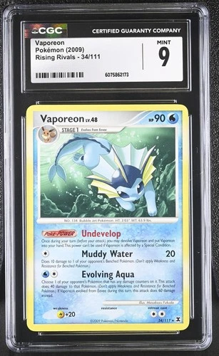CGC 9 MINT Vaporeon 2009 Rising Rivals 34/111 Pokemon Card
