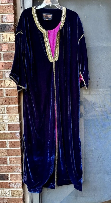 Soft Surroundings Velvet Robe Blue Gold Caftan Robe Long Duster Large
