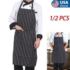 1/2 Pcs Chef Apron with Two Pockets Striped Kitchen Bib for Men and Women