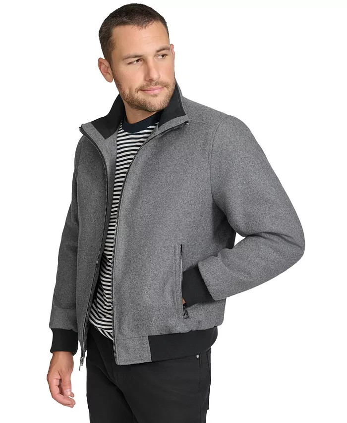 Calvin Klein Mens Wool Bomber Jacket With Knit Trim in Gray Sz Large 19290₽