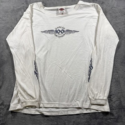 Vintage 2002 Harley Davidson Shirt Womens XL White 100th Years Hangtown Graphic