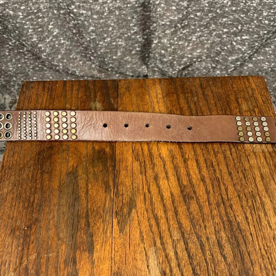 Vtg Calvin Klein Jeans Wide Studded Brown Leather Distressed Belt Women Size XL - Image 4 of 4