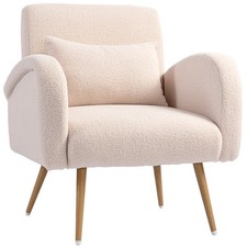HOMCOM Poltrona Moderna per Salotto in Tessuto Teddy con Cuscino Lombare Beige