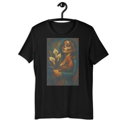 Chicana Sugar Skull Woman Rooster Dia De Los Muertos T-Shirt