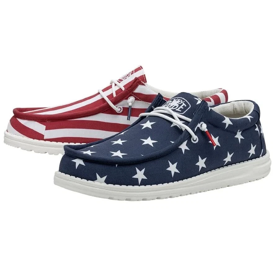Hey Dude Wally Patriotic Men’s American Flag Slip-On Casual Shoes New!
