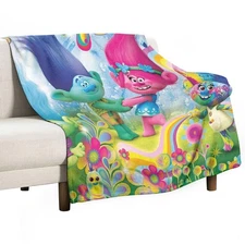 Happy DreamWorks Trolls Soft Warm Single-Side Printing Flannel Fleece Blanket