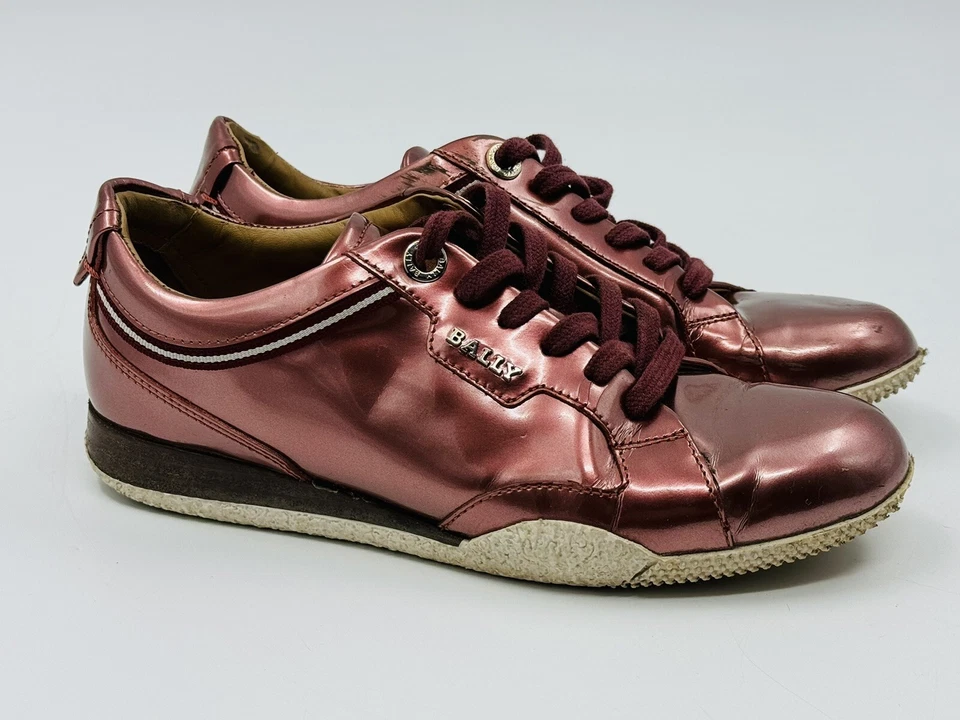 Zapatillas De Cuero Patente Rosa De Diseñador Bally Para Mujeres Talla UE 36 - Imagen 3 de 4