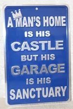 MAN'S CASTLE GARAGE SANCTUARY Sign Embossed Man Cave Bar Wall Decor US MADE