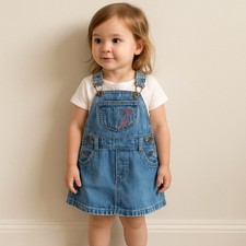 Vintage OshKosh B'gosh Vestbak Denim Overall Dress Size 3T Embroidery Butterfly