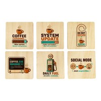 6Er Set Untersetzer Holz Coffee Loading - Kaffeehumor Mit Spruch: Bitte Warten