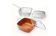 Pan 4-Piece Non-Stick Copper Chef Titanium 11" Square Casserole Fry Used Good