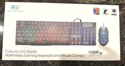 Rii LED Backlit Multimedia Wired Gaming Keyboard Mouse Combo RK108 Black