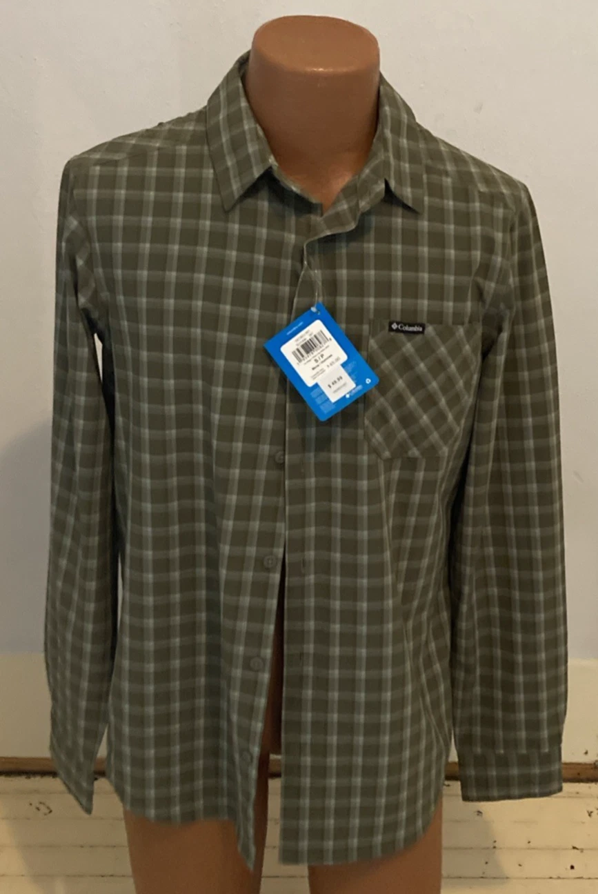 NWT Columbia Men's Omni Shade Green Plaid Button Up Shirt Size Small