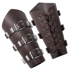 2 Pcs Halloween Faux Leather Arm Medieval - Bracers Buckle Dark Coffee Diamond