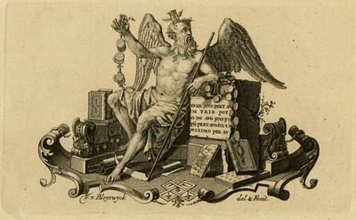 Antiker Druck - Allegorie der Vaterzeit mit Sanduhr und Sense - Bleyswyck - 1734