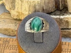 Vintage Native Navajo Handmade Sterling Silver Malachite Ring Size 8.5--1346.26
