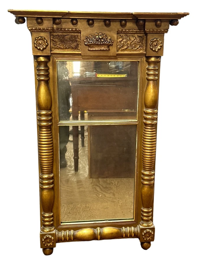 Espejo retrovisor federal antiguo 1820 dorado dos partes cesta de frutas 36x23 Foto 2 de 4