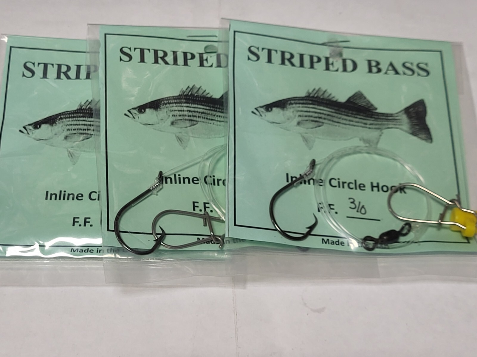 3 USA MADE Chunk Rigs w/Braid Fish Finder Striped Bass 3/0 Inline