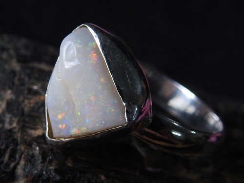 Australian Opal Natural Polished Rough Silver Ring Gift For MS - Picture 3 of 14