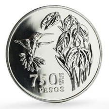 Colombia 750 pesos Conservation Wildlife Hummingbird Fauna silver coin 1978