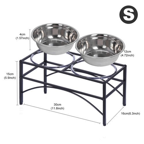 Elevated Raised Double Bowl Pet Feeder Stainless Steel Food Water Stand Holder - Picture 20 of 22