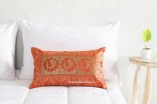 Decorative Pillowcase Peacock Brocade Silk Orange Pillow Cushion Throw 12X20"