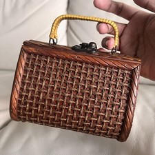 Caja de Madera Bolso Vintage Tejido Waffle ¡HERMOSO!