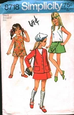 8718 Vintage Simplicity Sewing Pattern Girls 1970s Pantdress Unlined Jacket 8
