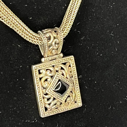 Collier en argent sterling pendentif onyx noir orné de 3 cordes 48,10 grammes 925 vintage - Photo 12/20