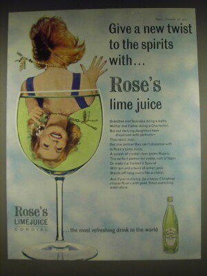 1963 Rose's Lime Juice Cordial Ad - Give a new twist to the spirits with