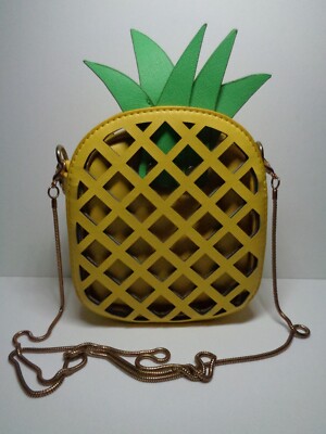 U&R Pineapple Clutch Purse Yellow Green Small Faux Leather Two Piece Hand Bag