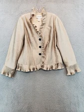 Vintage Victor Costa Jacket Size 12 Metallic Ruffle Gold Long Sleeve Button Up