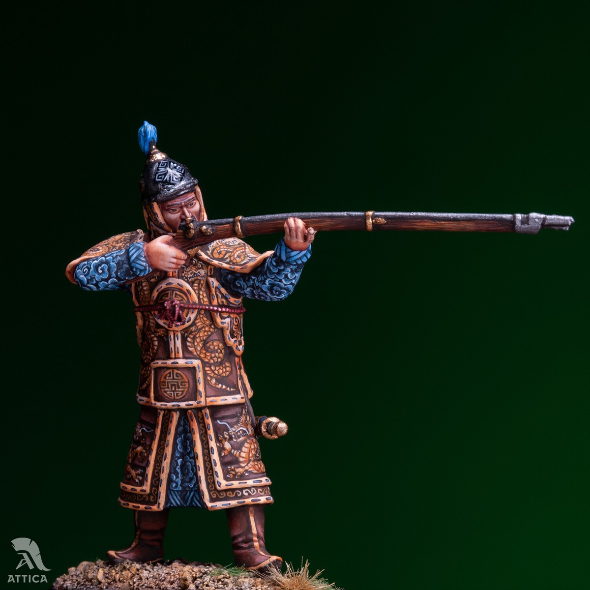 Chinese warrior with a musket 54mm Painted Tin Toy Soldier