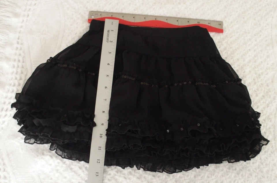 Falda Justice 6 Niñas En muy buen estado Falda Negra Volantes Lentejuelas Otoño Invierno Poof Foto 2 de 2