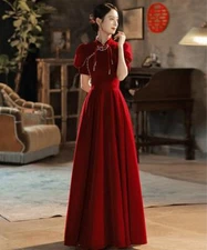 Women's Toast The Bride Engagement Marry Cheongsam High Waist Evening Dress Chic