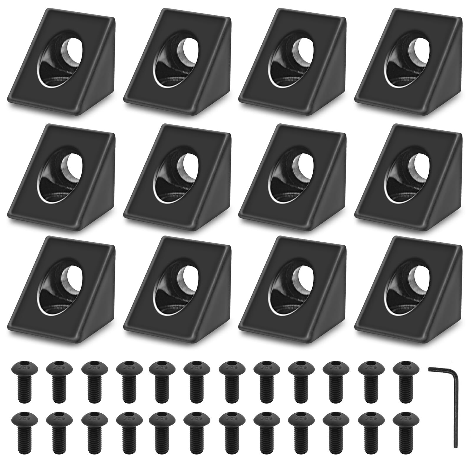 12pcs 2020 2-Way Angle Corner Bracket for 2020 Aluminum Extrusion Hardware Black